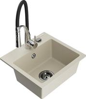 Granitinė virtuvinė plautuvė Mexen Milo su maišytuvu ir sifonu, Beige/Black/Chrome