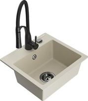 Granitinė virtuvinė plautuvė Mexen Milo su maišytuvu ir sifonu, Beige/Black