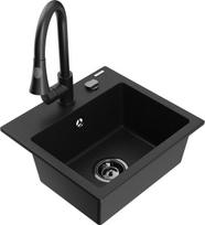 Granitinė virtuvinė plautuvė Mexen Milo su maišytuvu ir sifonu, Black