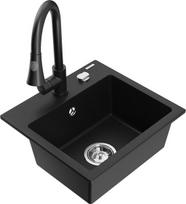 Granitinė virtuvinė plautuvė Mexen Milo su maišytuvu ir sifonu, Black