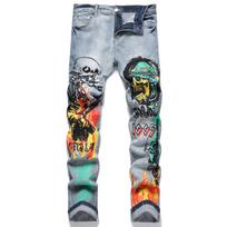 Originalios Europos ir Amerikos Šviesiai Pilkos Nostalgiškos Spaudos Siuvinėjimo Elastingos Slim Fit Džinsinės Kelnės 28