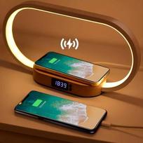 Daugiafunkcis belaidis įkroviklis, stovo laikrodis, LED stalo lempa, naktinė lemputė, USB prievadas, greito įkrovimo stotelė, skirta „iPhone“ ir „Samsung“