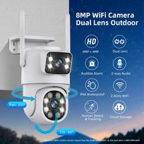 4K stebėjimo kameros WiFi lauko vandeniui atspari belaidė apsaugos kamera Dviejų objektyvų apsaugos ir apsaugos IP kamera AI takelis ICsee 6MP NO CARD EU