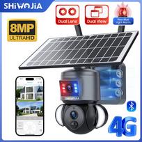 SHIWOJIA 4K 8MP saulės kamera 4G SIM / WIFI apsauga lauko dvigubo objektyvo įrašymo humanoidinė sekimo spalva naktinio matymo PTZ kamera Only WiFi Camera