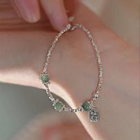 S925 Sterling Sidabras Natūralus Nefritas Hetian Jade Mažos sidabrinės apyrankės Merginoms Retro Minority Design Sense Viską atitinkančios