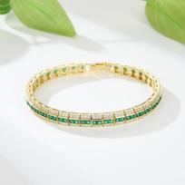 Aukštos kokybės papuošalai Elegantiškos 14K paauksuotos apyrankės žalios kvadratinės cirkonio apyrankės geltona/žalia