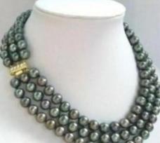 3 row 7-8mm Natural tahitian black green pearl necklace
