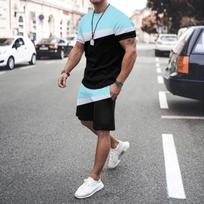 Vyriškas sportinis kostiumas 2 dalių rinkinys Vasarinis vienspalvis sportinis Havajų kostiumas Trumpomis rankovėmis T-shirt ir šortai Laisvalaikio mada Vyriški drabužiai S