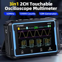 FNIRSI 2C53P Nešiojamas skaitmeninis osciloskopas su jutikliniu ekranu, 3in1, 2 kanalai, 50MHz, 250Ms/S mėlyna/juoda