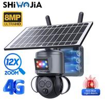 SHIWOJIA saulės kamera 4G sim kortelė 4K 8MP dvigubas objektyvas 12x optinis priartinimas lauko WIFI saulės skydelis humanoidinis sekimas CCTV kameros signalizacija Only WiFi Camera