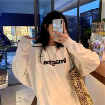 Ladies Letter Print Oversize Loose Pullover Hoodie Women's Autumn Winter Long Sleeved Student Casual Sweatshirt Top M