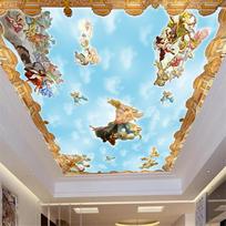 Europos angelas 3D lubų freska Svetainės televizoriaus fonas Miegamojo 3D nuotraukų tapetai 200 cm(W) x 140 cm(H)