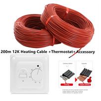 200 m 12K šildymo kabelis ir termostatas, sujungtas 33 omų/m anglies pluošto grindų šildymo laidas su rankiniais termostatų rinkiniais 200m Cable+Thermostat