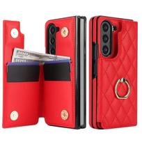 Odinė piniginė su kortelių laikikliu ir telefono dėklu, skirta Samsung Galaxy Z Fold 6 5 4 Fold6 Fold5 Fold4 Fold3, su žiedu ir stoveliu, apsaugantis dangtelis Galaxy Z Fold6 raudona