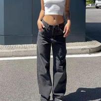 Retro stiliaus moteriški džinsai plačiomis kojomis, senoviniai Y2K punk, žemu juosmeniu, laisvos džinsinės kelnės Streetwear madingos ilgos čiuožėjo kelnės XXL mėlyna