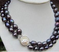 2S Rare charming 9-10mm tahitian black baroque pearl necklace 18