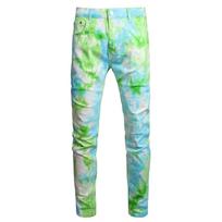 Original European And American Tie Dye Blue Sky White Cloud Beach Style Elastic Slim Fit Denim Pants 28