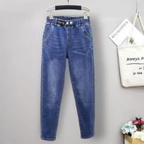 Women High Waist Slim Fit Ladies Jeans Casual Elasticity Denim Harem Pants Large Stretch Jeans XXXXXL mėlyna
