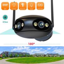 Lauko stebėjimo kamera 2K 4MP dvigubo objektyvo Wifi IP kamera ICSEE 180° itin plataus vaizdo kampo panoraminė 8x priartinimo Onvif CCTV Black Camera
