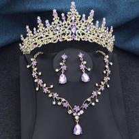 11 Spalvų Princesės Karūnos Papuošalų Rinkiniai Moterims 3 vnt. Rinkinys Tiaros, Karoliai ir Auskarai Vestuvių Nuotakos Papuošalų Aksesuarai gray