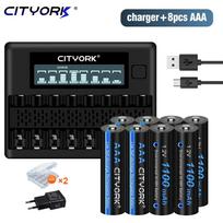 CITYORK AAA baterija 1100mAh 1.2V Ni-MH AAA įkraunamos baterijos 3A aaa baterijos su 1.2v AAA/AA baterijų įkrovikliu