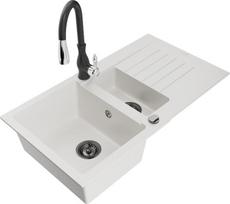 Granitinė virtuvinė plautuvė Mexen Matias su maišytuvu ir sifonu, White/Black