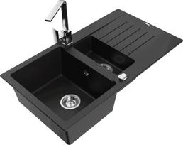Granitinė virtuvinė plautuvė Mexen Matias su maišytuvu ir sifonu, Black/Chrome