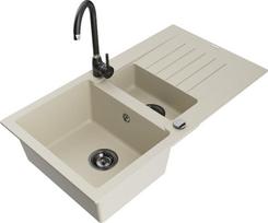 Granitinė virtuvinė plautuvė Mexen Matias su maišytuvu ir sifonu, Beige/Black