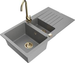 Granitinė virtuvinė plautuvė Mexen Matias su maišytuvu ir sifonu, Grey/Gold