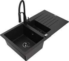 Granitinė virtuvinė plautuvė Mexen Matias su maišytuvu ir sifonu, Black