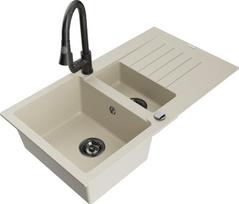 Granitinė virtuvinė plautuvė Mexen Matias su maišytuvu ir sifonu, Beige/Black