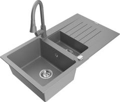 Granitinė virtuvinė plautuvė Mexen Matias su maišytuvu ir sifonu, Grey