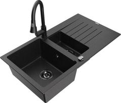 Granitinė virtuvinė plautuvė Mexen Matias su maišytuvu ir sifonu, Metallic black/silver/black