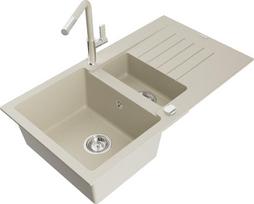 Granitinė virtuvinė plautuvė Mexen Matias su maišytuvu ir sifonu, Beige/Beige/Chrome