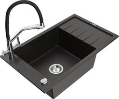 Granitinė virtuvinė plautuvė Mexen Elias su maišytuvu Duo ir sifonu 6511-75-671701-07, juoda