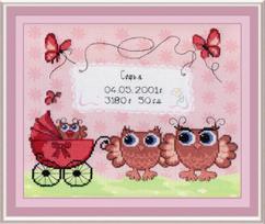 Birth Sampler Owlets SRK-317 - Siuvinėjimo rinkinys