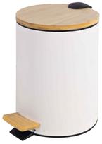 Pedalinis kibiras 5L baltas, su bambukiniu dangteliu, soft close