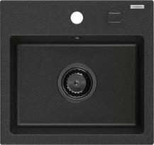 Granitinė virtuvinė plautuvė Mexen Milo su sifonu, Metallic black/Silver/Black