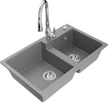 Granitinė virtuvinė plautuvė Mexen Tomas su maišytuvu ir sifonu, Grey/Chrome