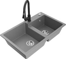 Granitinė virtuvinė plautuvė Mexen Tomas su maišytuvu ir sifonu, Grey/Black