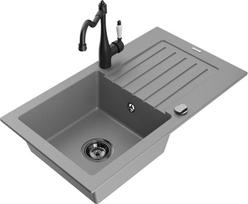 Granitinė virtuvinė plautuvė Mexen Pablo su maišytuvu ir sifonu, Grey/Black