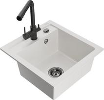 Granitinė virtuvinė plautuvė Mexen Vito su maišytuvu ir sifonu, White/Black