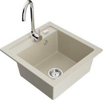 Granitinė virtuvinė plautuvė Mexen Vito su maišytuvu ir sifonu, Beige/Chrome