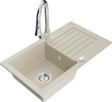 Granitinė virtuvinė plautuvė Mexen Pablo su maišytuvu ir sifonu, Beige/Chrome
