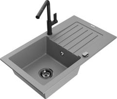 Granitinė virtuvinė plautuvė Mexen Pablo su maišytuvu ir sifonu, Grey/Black