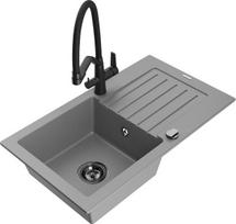 Granitinė virtuvinė plautuvė Mexen Pablo su maišytuvu ir sifonu, Grey/Black
