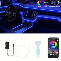 5M automobilių salono LED juostelė RGB USB aplinkos LED apšvietimo rinkinys su programėle valdomu šviesolaidiniu sinchronizuotu tempu durims, konsolėms 5m