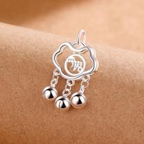 S999 Pure Silver Longevity Lock Single Pendant Simple Elegant Necklace Women's National Style Safety Lock Hollow Bell Ornaments