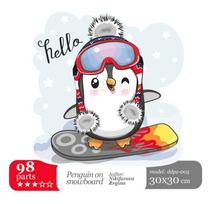 Pinguin on a snowboard - unikali MEDINĖ dėlionė iš 98 detalių