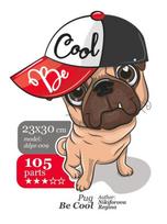 Pug BE COOL - unikali MEDINĖ dėlionė iš 105 detalių